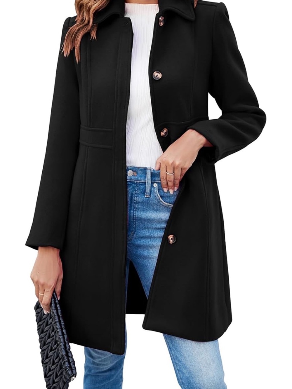 Women's Black Single-Breasted Pea Coat